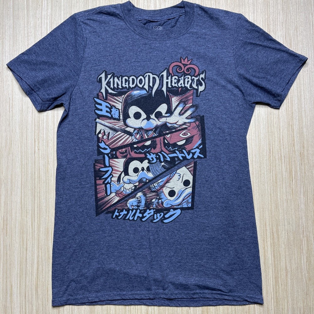 Kingdom Hearts Funko Pop T-Shirt Small Blue Disney Sora Goofy Donald Anime Tee
